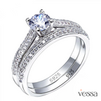 1 par vintage halo 925 prata esterlina anel de casamento conjunto para mulheres senhora presente aniversário jóias venda em massa - 1