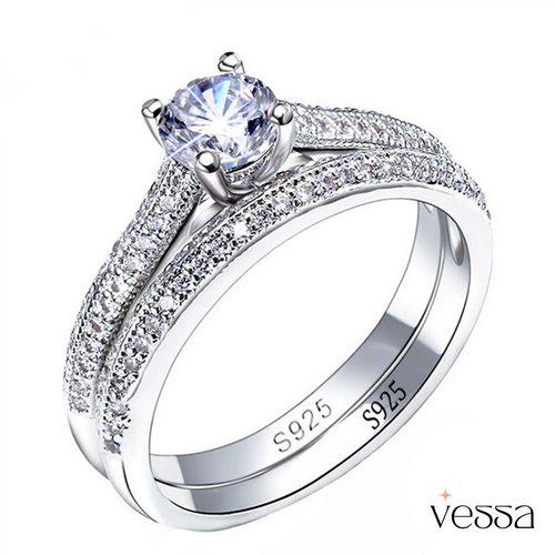 1 par vintage halo 925 prata esterlina anel de casamento conjunto para mulheres senhora presente aniversário jóias venda em massa - 1