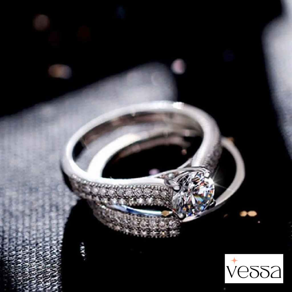 1 par vintage halo 925 prata esterlina anel de casamento conjunto para mulheres senhora presente aniversário jóias venda em massa - 2