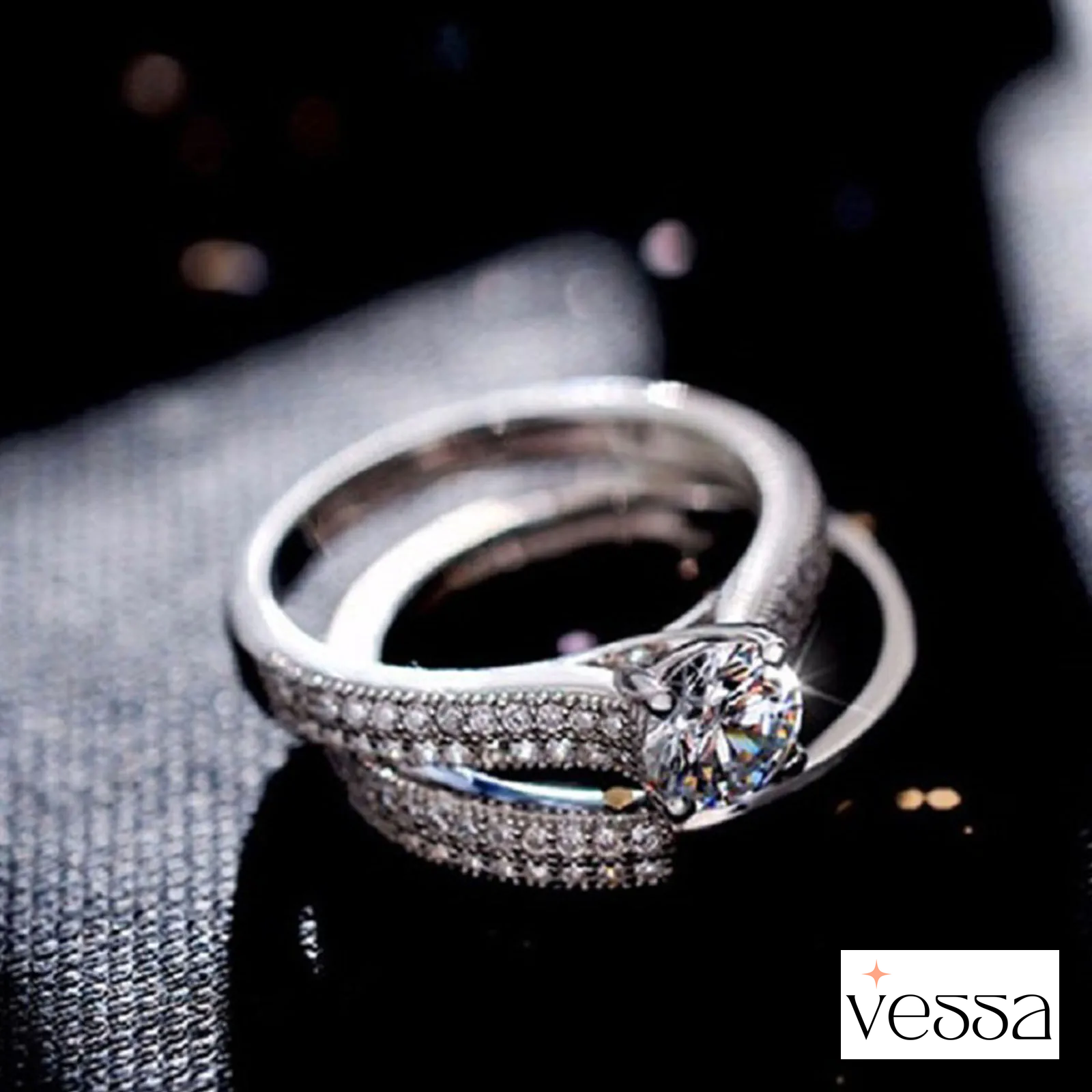 1 par vintage halo 925 prata esterlina anel de casamento conjunto para mulheres senhora presente aniversário jóias venda em massa - 2