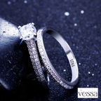 1 par vintage halo 925 prata esterlina anel de casamento conjunto para mulheres senhora presente aniversário jóias venda em massa - 3