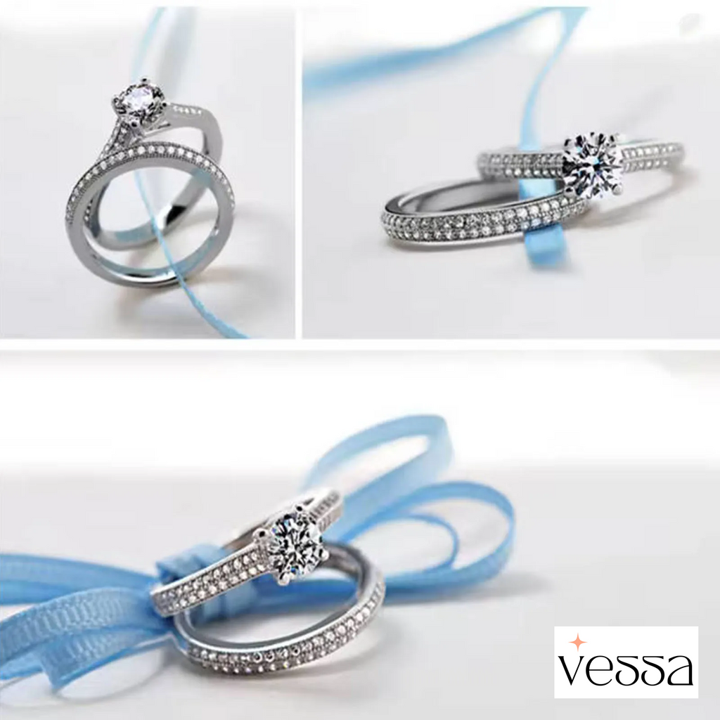 1 par vintage halo 925 prata esterlina anel de casamento conjunto para mulheres senhora presente aniversário jóias venda em massa - 4
