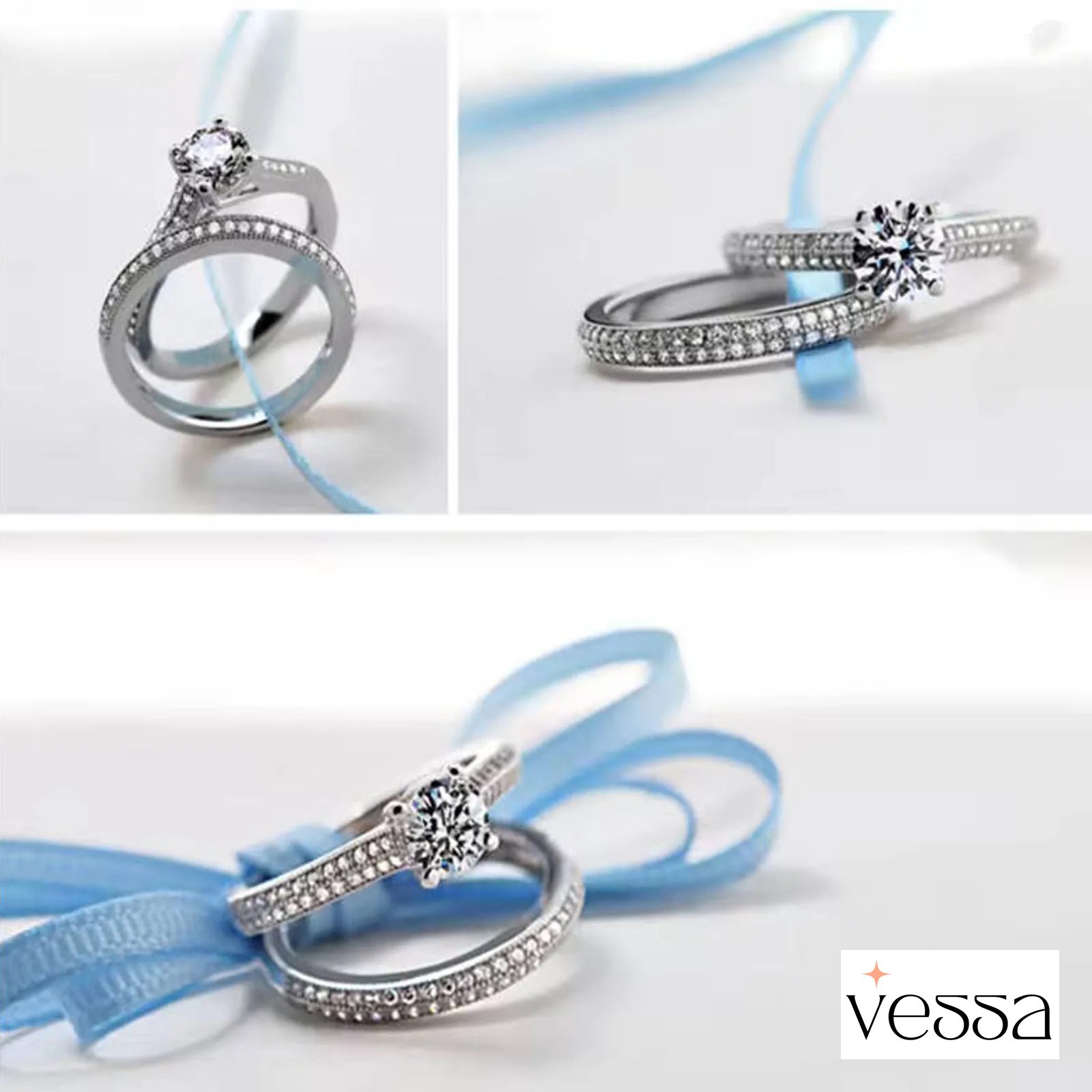 1 par vintage halo 925 prata esterlina anel de casamento conjunto para mulheres senhora presente aniversário jóias venda em massa - 4